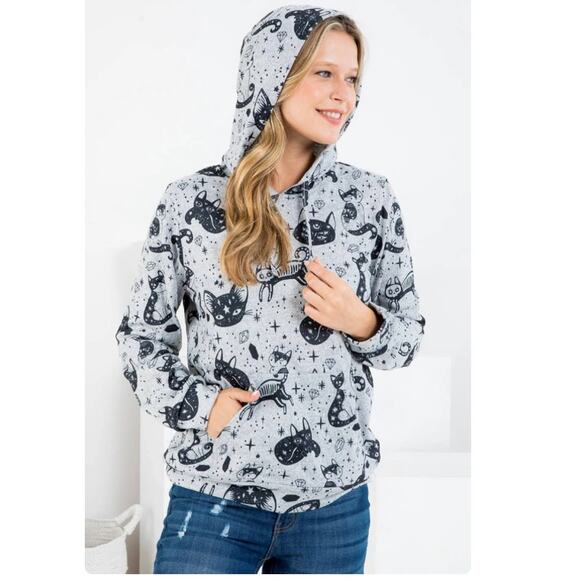 L.A. Soul Womens Mystic Cat Sweater Hoodie Size Small Gray - Picture 1 of 4